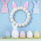 11.8-Inch Easter Bunny Pom Pom Wreath – Front Door & Wall Decor with Yarn Bunny Ears, Indoor & Outdoor Spring Easter Decoration